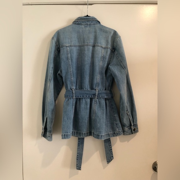 Blank NYC Left On Read Denim Jean Jacket Peplum Cropped Trench Belted Small - Picture 8 of 8